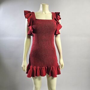 Vestique Medium Elegant Red Ruffle Sleeve Dress R14